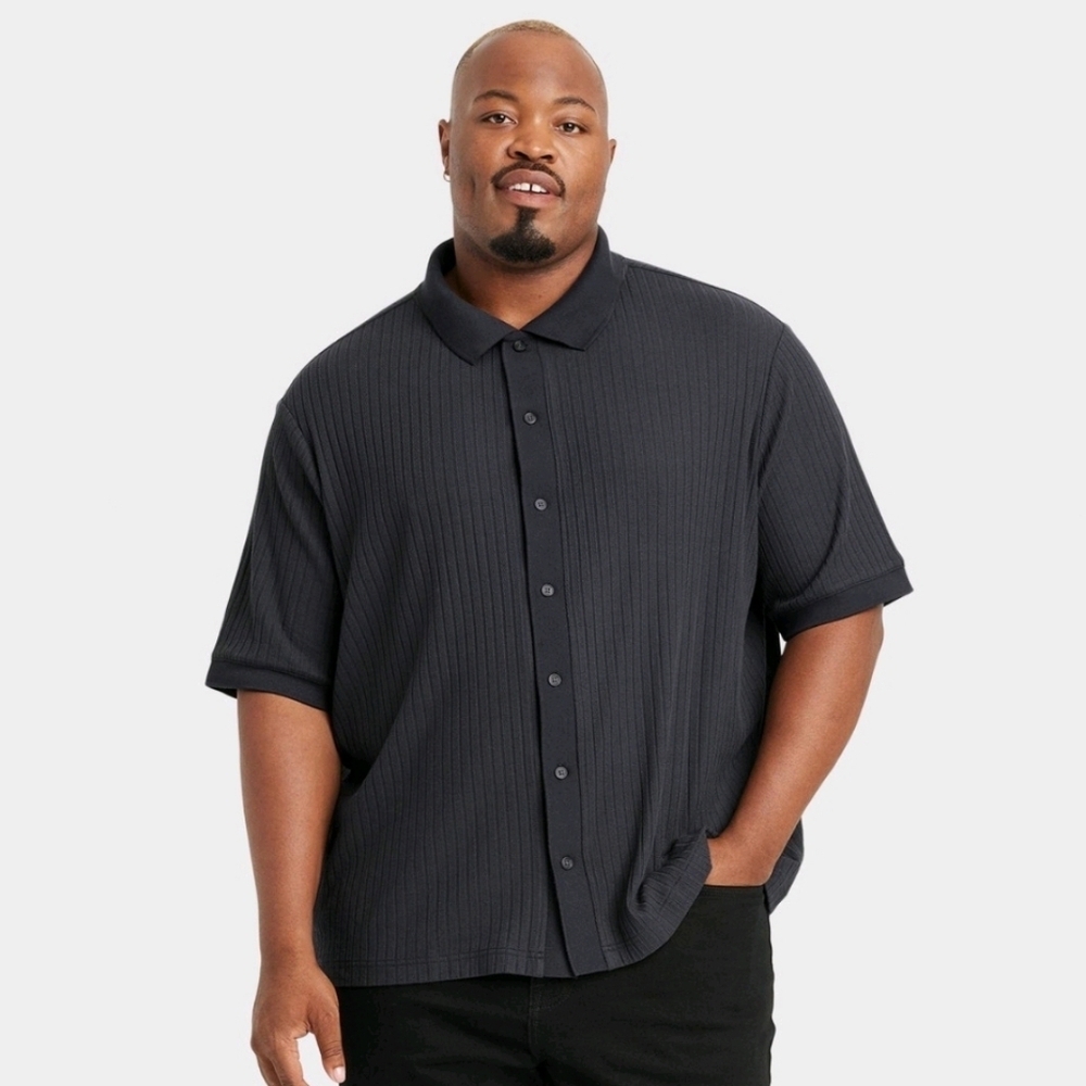 Men's Big & Tall Short Sleeve Full Button Polo Shirt - Goodfellow Dark Gray